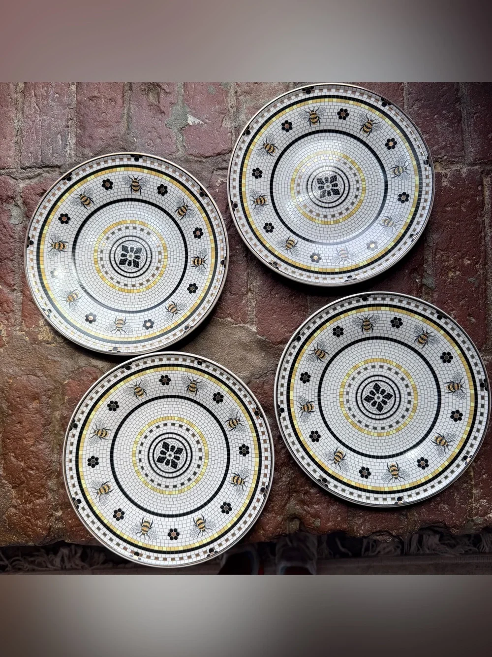 Anthropologie bistro tile stoneware dessert plate garden edition set of 4